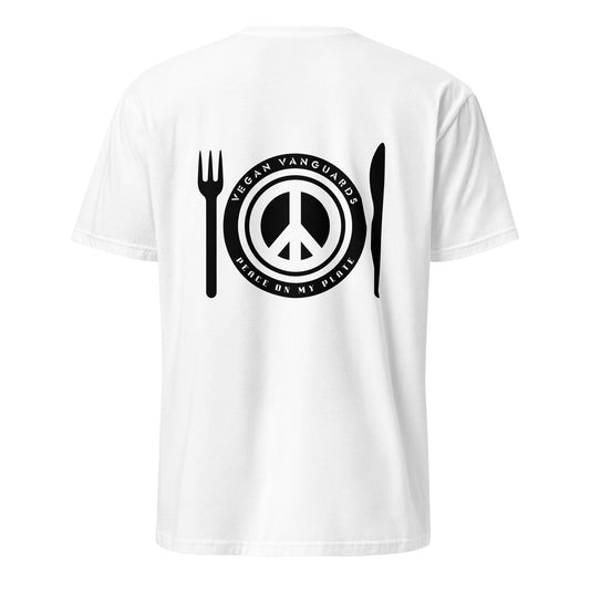 'Peace On My Plate' 100% Cotton Tee - Unisex Blk Vegan Ink Print